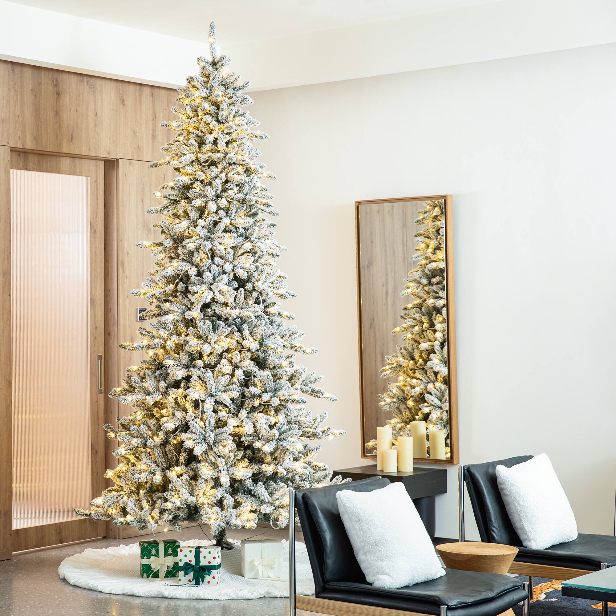 10ft. Pre-Lit Flocked Fir Artificial Christmas Tree, Warm White Lights
